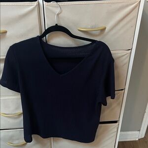 Navy V-Neck Women's Top